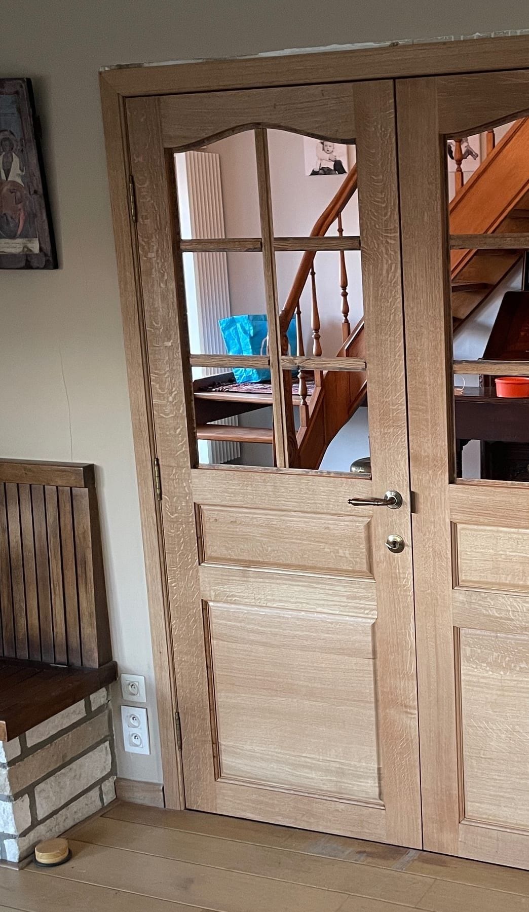 Porte d’intérieur double en chêne, à petits-bois vitrés — Belgique