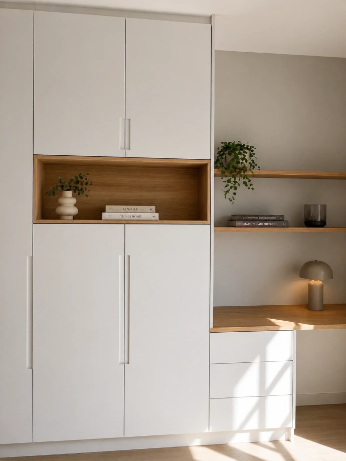 Bureau sur mesure avec tiroirs intégrés